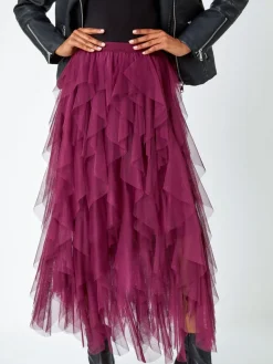 Roman Red Elasticated Mesh Layered Skirt Clearance