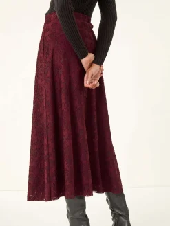 Roman Red Floral Textured A-Line Skirt Hot