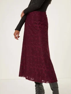 Roman Red Floral Textured A-Line Skirt Hot