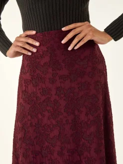 Roman Red Floral Textured A-Line Skirt Hot