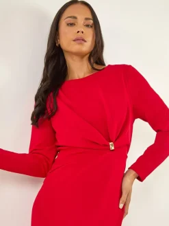 Roman Petite Gathe Stretch Midi Dress Red Sale