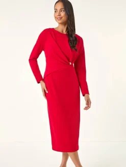 Roman Petite Gathe Stretch Midi Dress Red Sale