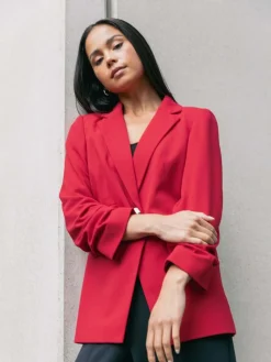 Roman Petite Ruched Buttoned Blazer Red Sale