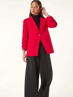 Roman Petite Ruched Buttoned Blazer Red Sale