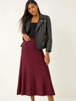Roman Shimmer Knit Midi Skirt Red Sale