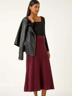 Roman Shimmer Knit Midi Skirt Red Sale