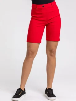 Roman Red Turned Hem Stretch Shorts Discount