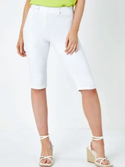 Roman White Denim Stretch Knee Length Pedal Pusher Trousers