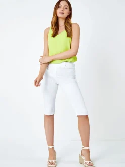 Roman White Denim Stretch Knee Length Pedal Pusher Trousers
