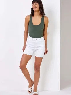 Roman White Mom Stretch Denim Shorts Hot