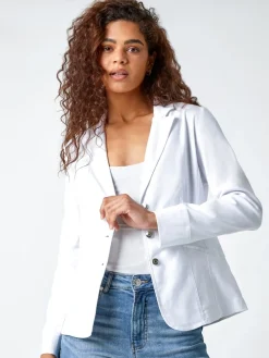 Roman Stretch Button Detail Blazer White Sale