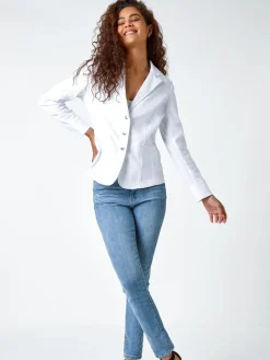 Roman Stretch Button Detail Blazer White Sale