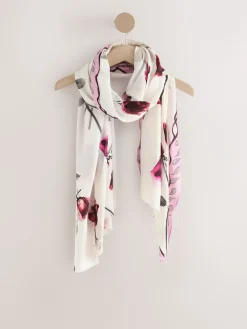Next Rose Floral White Lightweight Scarf New