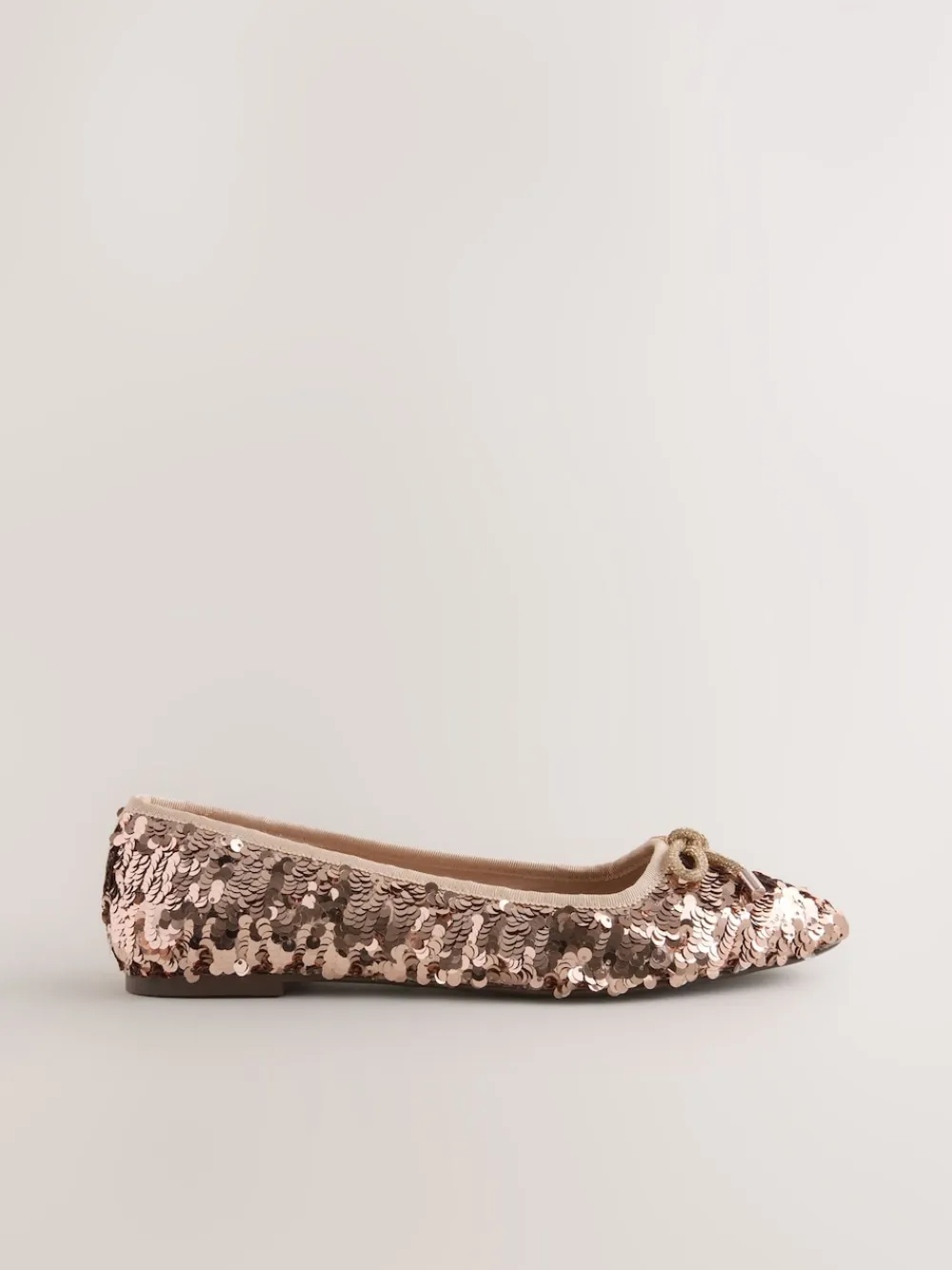Next Rose Gold Sequin Standard/Wide Fit Round Toe Ballerina Shoes Discount