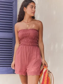 Next Bandeau Shirred Playsuit Rose Pink Outlet