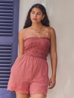 Next Bandeau Shirred Playsuit Rose Pink Outlet