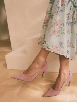 Next Rose Pink Suede Standard/Wide Fit Leather Mid Court Shoes New