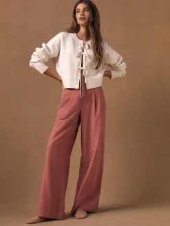 Next Wide Leg Trousers With Linen Rose Pink Hot
