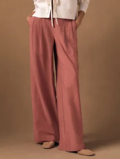 Next Wide Leg Trousers With Linen Rose Pink Hot