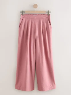 Next Wide Leg Trousers With Linen Rose Pink Hot