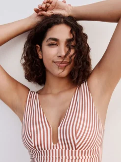 Next Rose/White Stripe Plunge Shaping Tummy Control Swimsuit Online