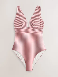 Next Rose/White Stripe Plunge Shaping Tummy Control Swimsuit Online