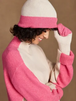 Ro&Zo Pink Colour Block Beanie With Cashmere Clearance