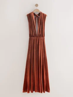 Next Bridesmaid Velvet Multiway Maxi Dress Rust Brown Best