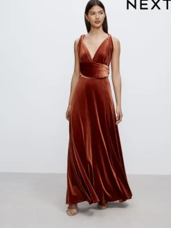 Next Bridesmaid Velvet Multiway Maxi Dress Rust Brown Best