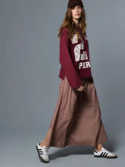 Next Drop Waist Gingham Maxi Skirt Rust Brown Hot