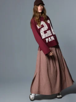 Next Drop Waist Gingham Maxi Skirt Rust Brown Hot