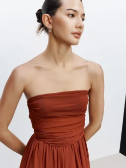 Next Rust Brown Mesh Multiway Wedding Guest Bridesmaid Maxi Dress Clearance