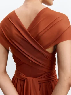 Next Rust Brown Mesh Multiway Wedding Guest Bridesmaid Maxi Dress Clearance