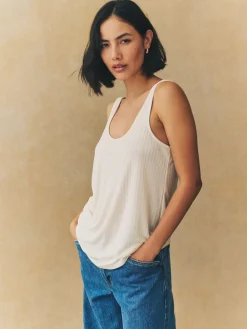 Next Strappy Scoop Neck Slouch Ribbed Vests 3 Pack Rust/Cream/Mauve Purple Sale