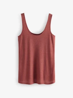 Next Strappy Scoop Neck Slouch Ribbed Vests 3 Pack Rust/Cream/Mauve Purple Sale