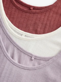 Next Strappy Scoop Neck Slouch Ribbed Vests 3 Pack Rust/Cream/Mauve Purple Sale