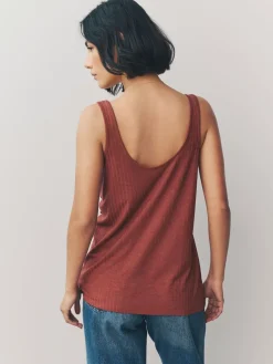 Next Strappy Scoop Neck Slouch Ribbed Vests 3 Pack Rust/Cream/Mauve Purple Sale
