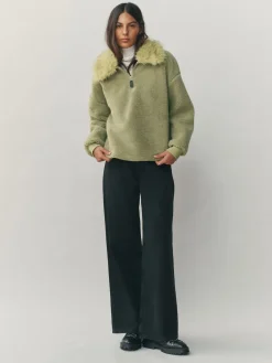 Next Sage Green Borg Quarter Zip Fleece with Fur Collar Hot