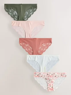 Next Brazilian No VPL Lace Back Briefs 5 Pack Sage Green Best