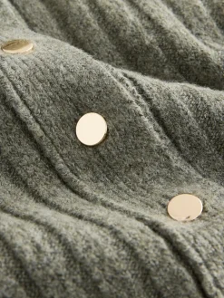 Next Gold Button Ribbed Collar Cardigan Sage Green New