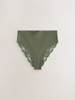 Next Sage Green High Waist High Leg No VPL Lace Back Briefs 5 Pack Best