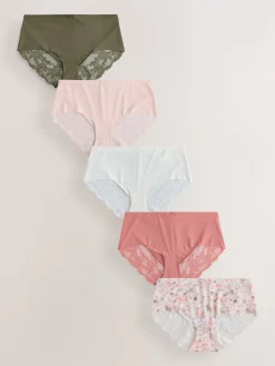 Next Sage Green Midi No VPL Lace Back Briefs 5 Pack Online