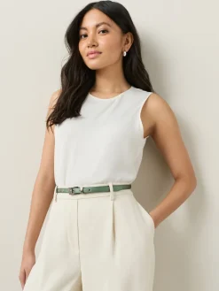 Next Sage Green Satin Skinny Belt with Diamante Square Buckle