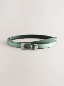 Next Sage Green Satin Skinny Belt with Diamante Square Buckle
