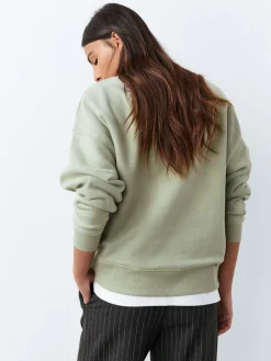 Next Sage Green Supersoft Peached Essentials Crew Neck Seam Detail Sweatshirt Outlet