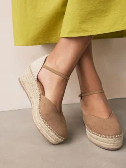 Next Standard/Wide Fit Closed Toe Platform Espadrille Wedges Sand Sale