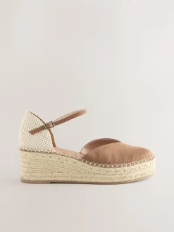 Next Standard/Wide Fit Closed Toe Platform Espadrille Wedges Sand Sale