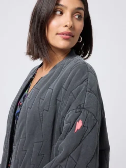 SCAMP & DUDE Black Quilted Bolt Bomber Jacket Light Washed Best