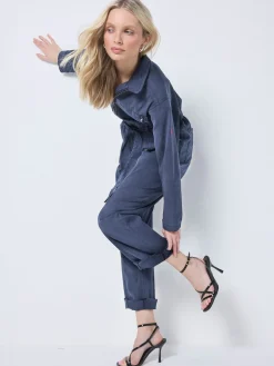 SCAMP & DUDE Blue Tie Front Tencel Boiler Jumpsuit Clearance