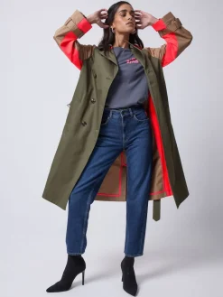 SCAMP & DUDE Green Colour Block Trench Coat Best